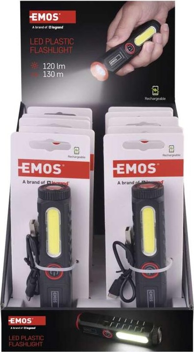 Immagine prodotto Emos Wiederaufladbare LED-Taschenlampe aus Kunststoff P4720, 120 lm, 10 STCK., display box (12.30 cm, 120 lm)