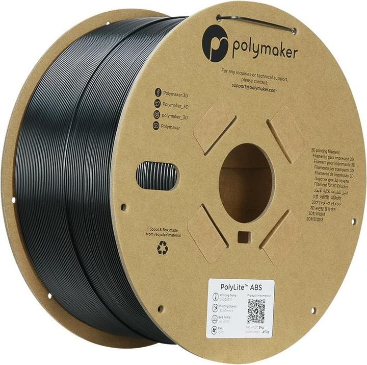 Actual product image Polymaker PolyLite ABS Black 1.75mm 3kg (ABS, 1.75 mm, 3000 g)