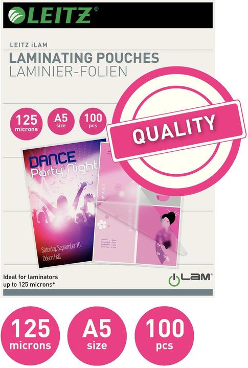 Actual product image Leitz Laminating foil pouch A5 (A5, 100 pcs., 125 µm)
