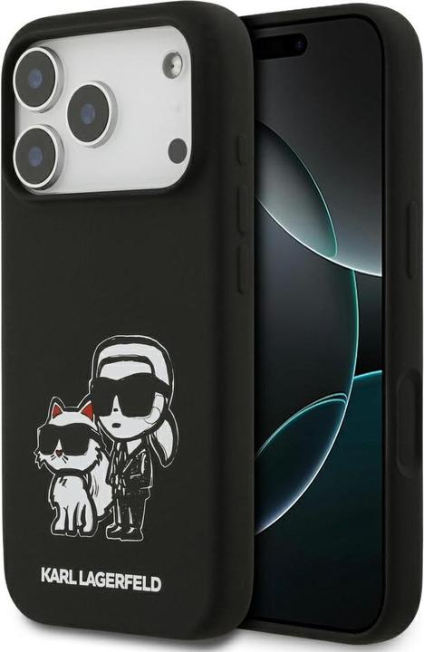 Actual product image Karl Lagerfeld - Silicone Sketch & Logo (KLHMP17LSKCGRGOK) - iPhone 17 Pro - Black Karl&Choupette (Apple iPhone 17 Pro)