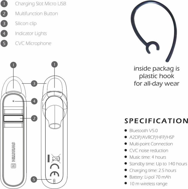 Swissten Bluetooth Headset CALLER (ANC, 140 h, Wireless)