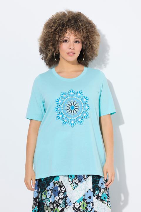 Image du produit Ulla Popken T-shirt motif mandala, décolleté rond et manches courtes, coupe évasée (42, 44)