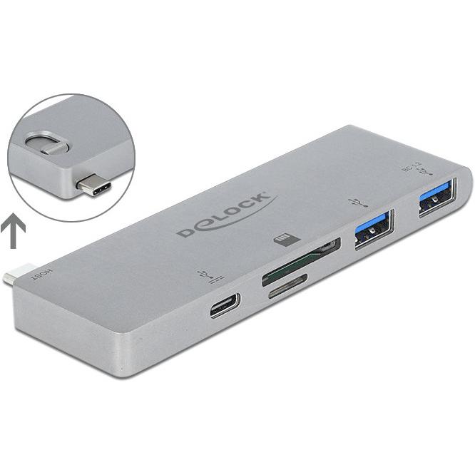 Delock 64078 (USB-C, 5 Ports), Dockingstation + USB Hub, Grau