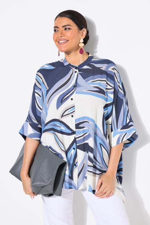 Immagine prodotto Ulla Popken Blusa dal taglio oversize con foglie, collo alto e mezze maniche (54)