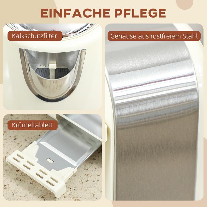 Produktbild Homcom Kocher-Toaster-Set Edelstahl, Kunststoff Cremeweiss (1.70 l)