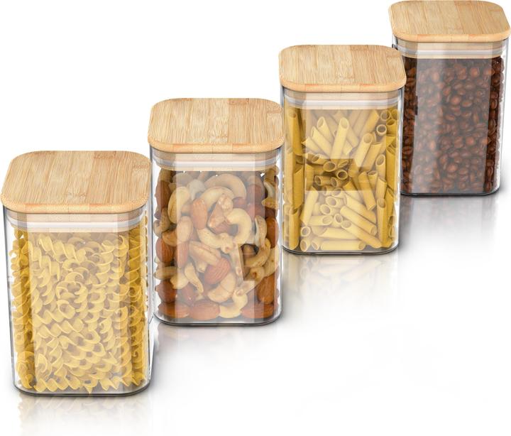Arendo 4x 1,5 L Vorratsgläser, Glasbehälter, 4er Set, Borosilikatglas, Bambusdeckel, Vorratsdosen luftdicht (1.50 l)