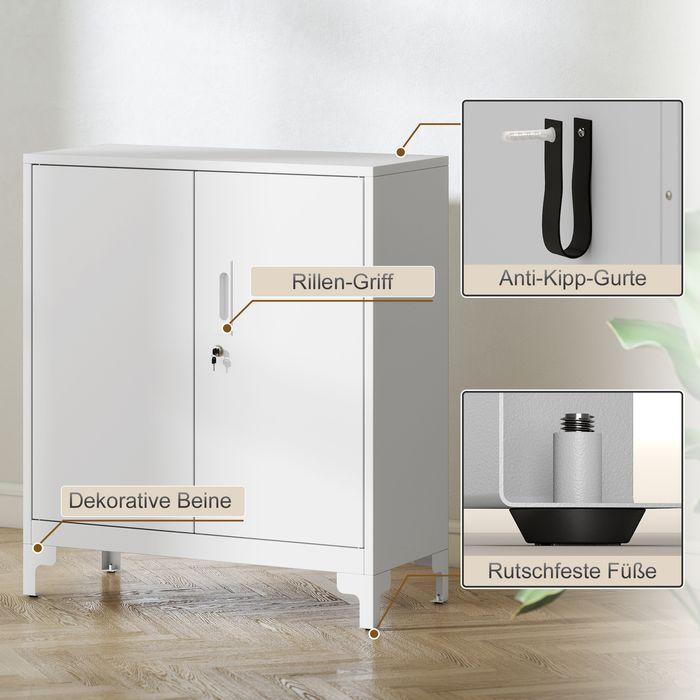 Produktbild Swisshandel24 Büroschrank aus Metall, verschliessbare Türen, Bürokommode, 2-stufiges Design, Weiss (80 x 35 x 91 cm)