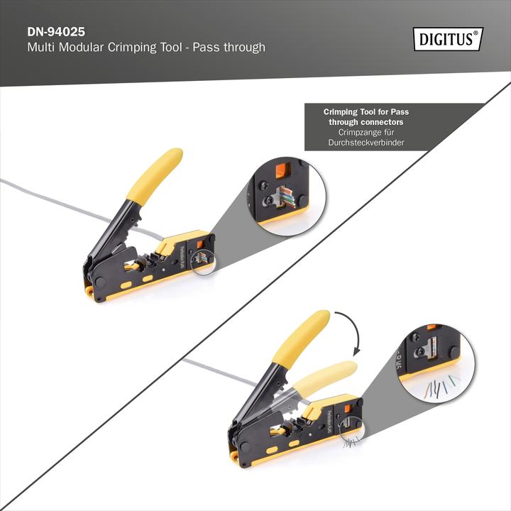 Produktbild Digitus Multimodulares Crimpwerkzeug Pass through geeignet für 6P,8P, CAT 7, EZ 8P8C Stecker (25 mm)