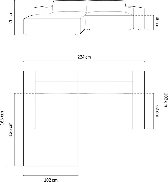 Actual product image Micadoni Velvet Modular Left Corner Sofa, "Jodie", 3 Seats, 224x166x70Made in Europe (Corner sofa)