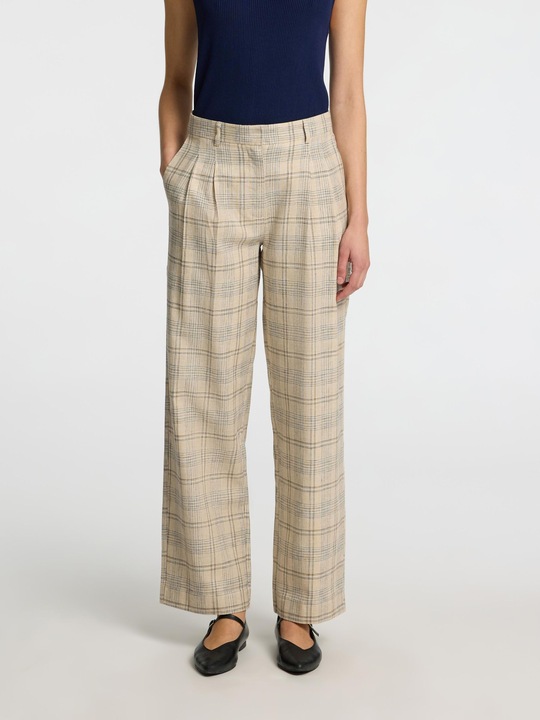 Image du produit Selected Femme Leinenmix Karo Hose mit weitem Bein (40)