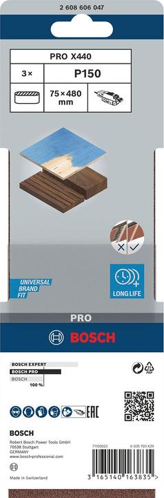 Produktbild Bosch Professional Zubehör PRO X440 Schleifband, 75 x 480 mm, G150 (150)