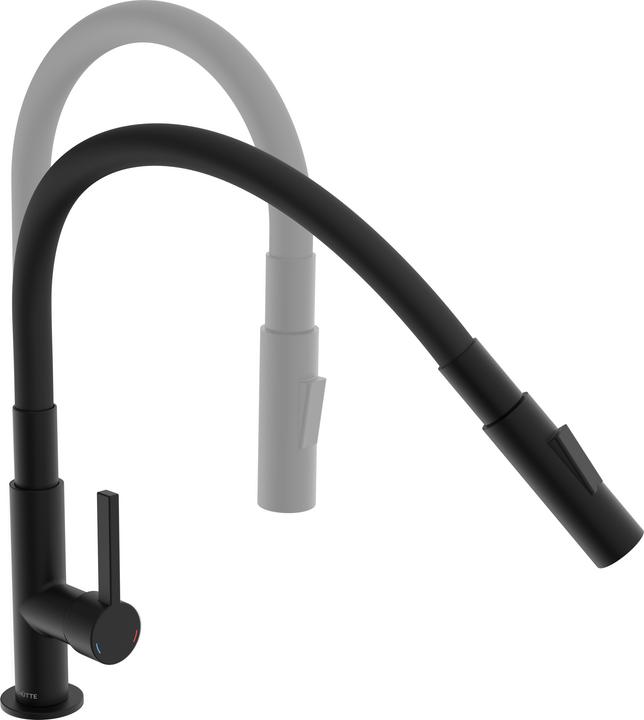 Actual product image Schütte Kitchen tap GLASGOW Sink mixer black matt with soft-touch hose Swivelling 79586
