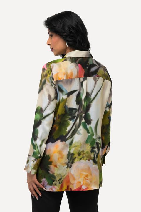 Immagine prodotto Ulla Popken Blusa di seta con rose, collo da camicia e maniche lunghe (42, 44)