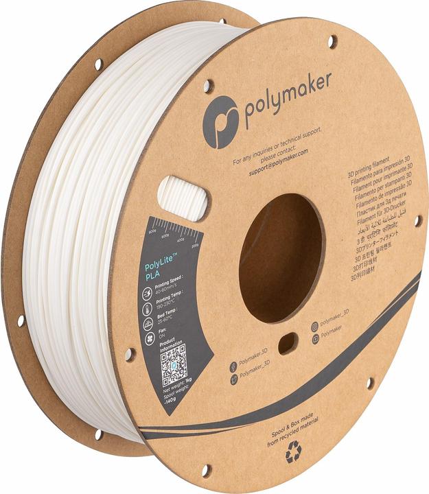 Produktbild Polymaker PolyLite PLA - White - 1.75mm (PLA, 1.75 mm, 1000 g, Weiss)