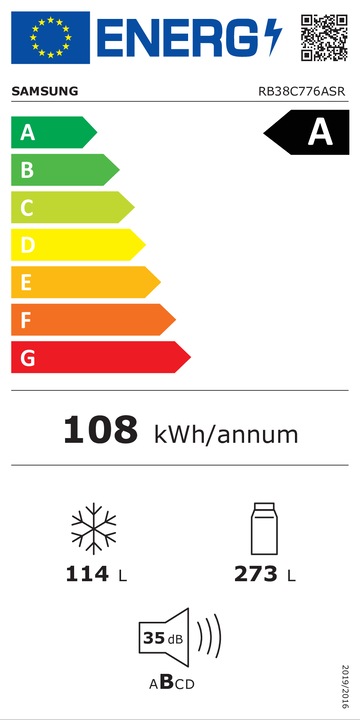 Label énergétique Samsung RB38C776ASR/EF BESPOKE (387 l)