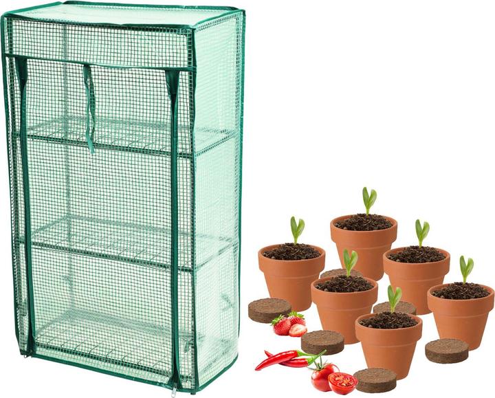 ProGarden Mini Gewächshaus mit Anzuchtset - Tomate, Erdbeer und Chilis