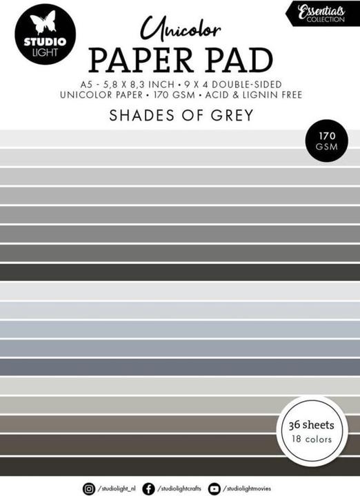 Actual product image art by marlene Unicolor Paper Pad "Shades of Grey" 36 Sheets Essentials (18 g/m², 36 x)
