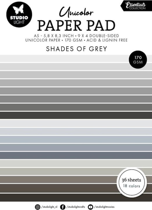 Immagine prodotto art by marlene Unicolor Tampone di carta "Shades of Grey" 36 Foglie Essentials (18 g/m², 36 x)
