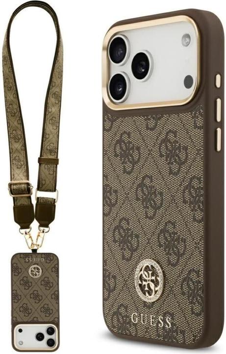 Immagine prodotto Guess 4G Strass Logo & Big Strap Metal Buttons MagSafe case for iPhone 17 Pro Max brown (Apple iPhone 17 Pro Max)