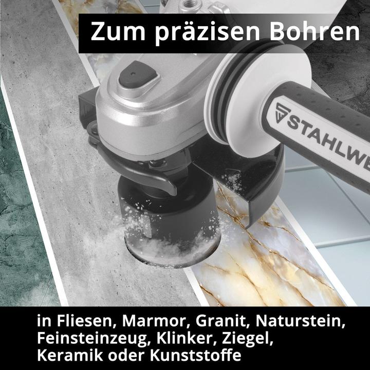 Actual product image Stahlwerk Diamond core bits set of 10 6-68 mm M14 for angle grinders (6, 8, 12, 16, 20, 25, 35, 55, 68 mm, 10 mm)