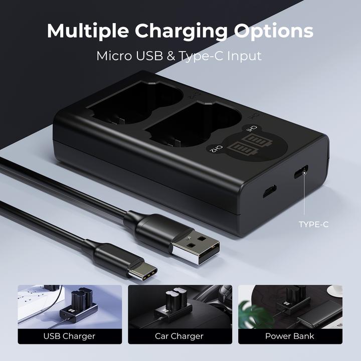 Produktbild K&F Concept NP-W235 Digital Camera Dual Channel Type-C Charger with LCD Digital Display Screen (Kamera Akku Ladegerät)