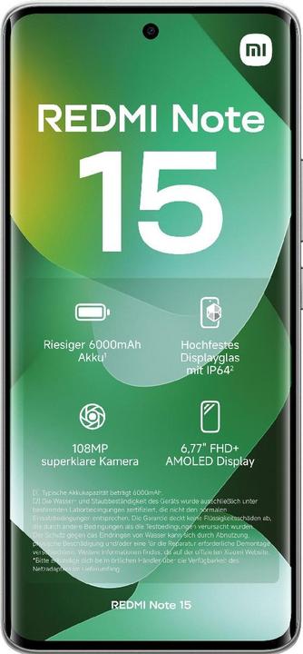 Actual product image Xiaomi Redmi Note 15 (256 GB, Forest Green, 6.77", Hybrid Dual SIM, 4G)