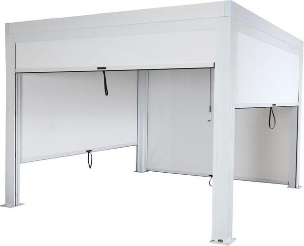 Mendler Pergola HWC-L46 mit Seitenwand, 11cm-Alu-Gestell, sturmfest 3x3m, weiss (900 cm, 300 cm)