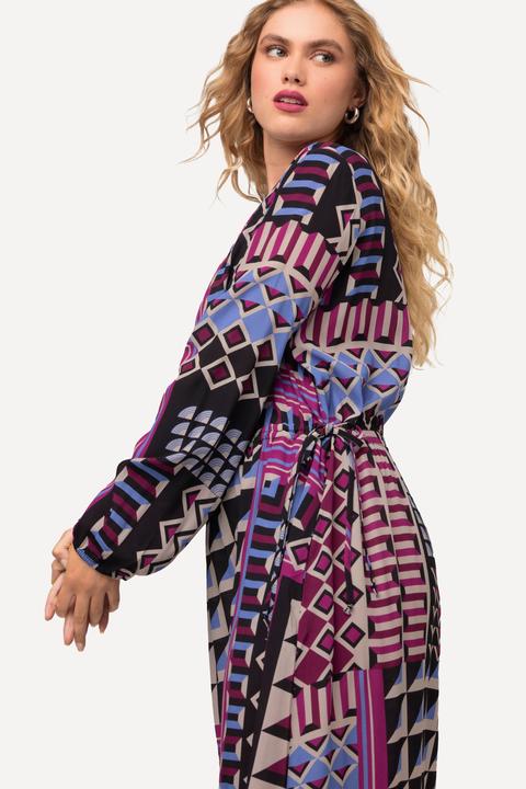 Image du produit Ulla Popken Robe midi avec effet cache-coeur, décolleté en V et manches longues, imprimé patchwork (42, 44)