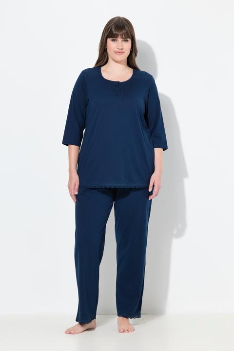Produktbild Ulla Popken Pyjama, Zweiteiler, Lochstickerei, Zierfalte, 3/4-Arm (42, 44)