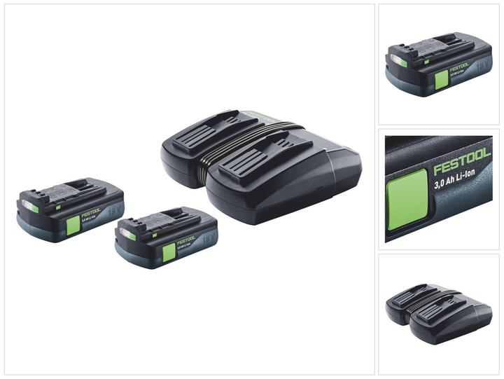 Festool Energie Set 2x BP 18 Li 3,0 C Akku 18 V 3,0 Ah / 3000 mAh Li-Ion ( 2x 577658 ) + TCL 6 DUO (18 V)