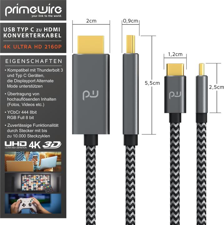 Actual product image Primewire USB C - HDMI (type A) (3 m, USB Type C, 2.0)