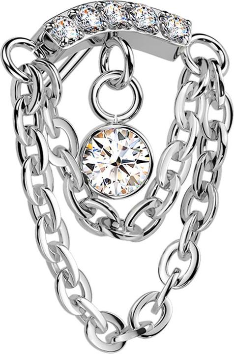 Actual product image Star Piercing Threadless gebogener Balken silber Kristalle silber Anhänger zwei Ketten Kristall silber (without brass, Titanium)