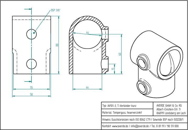 Produktbild Averde Rohrverbinder T-Verbinder 1 1/4" (42,4 mm), 90° - kurz (T-Verbindung)