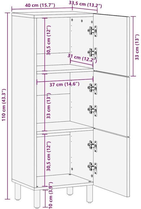 Image du produit vidaXL Highboard (40 x 33.50 x 110 cm)
