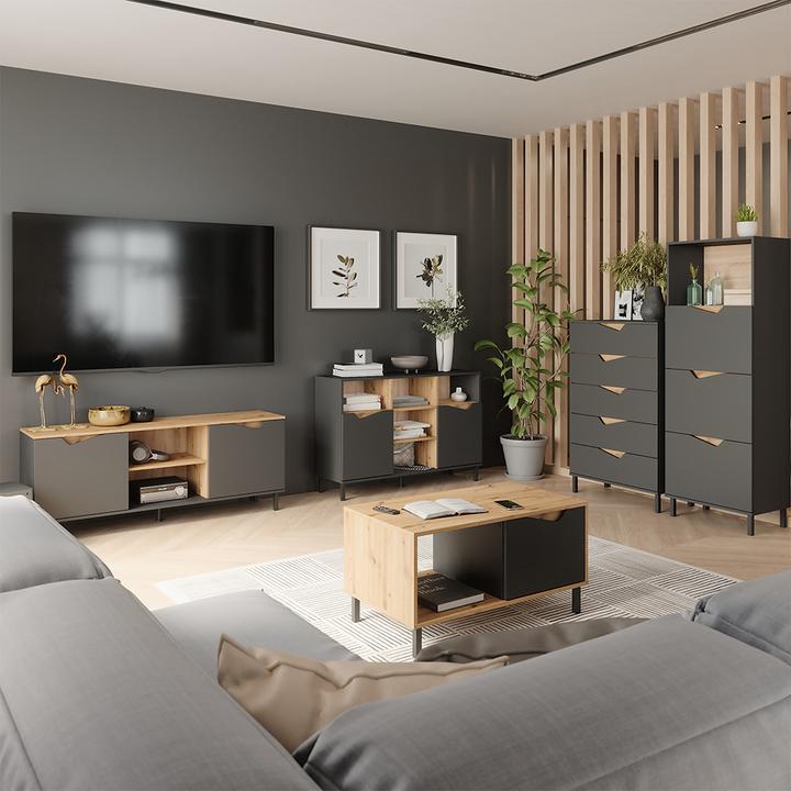 Image du produit Vicco Kommode Marelle, Anthrazit/Artisan, 60 x 169.5 cm mit 4 Fächern (60 x 38 x 169.50 cm)