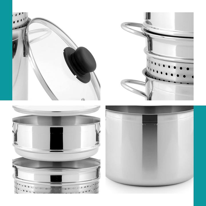 Produktbild Inoxpran Pastamaschine mit Dampfkorb, spülmaschinengeeignet, für Induktion, Gas, Elektro und Keramik