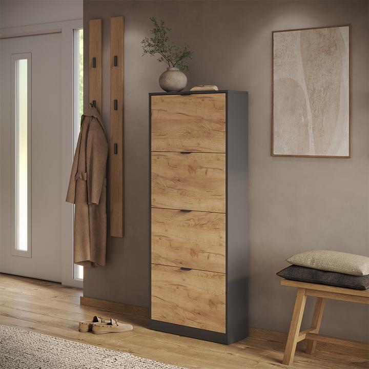Produktbild Vicco Schuhkipper Gizmo, Goldkraft Eiche/Anthrazit, 59 x 146.6 cm mit 4 Fächern (22 x 59 x 146.60 cm)