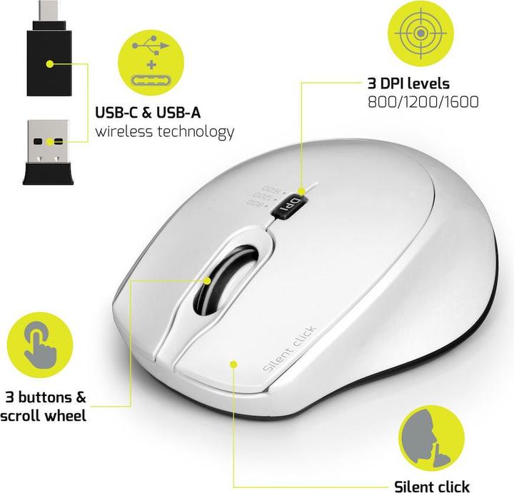 Actual product image Port Designs 900714 Mouse Ambidextrous RF Wireless+USB Type-C 1600 DPI (Wireless)