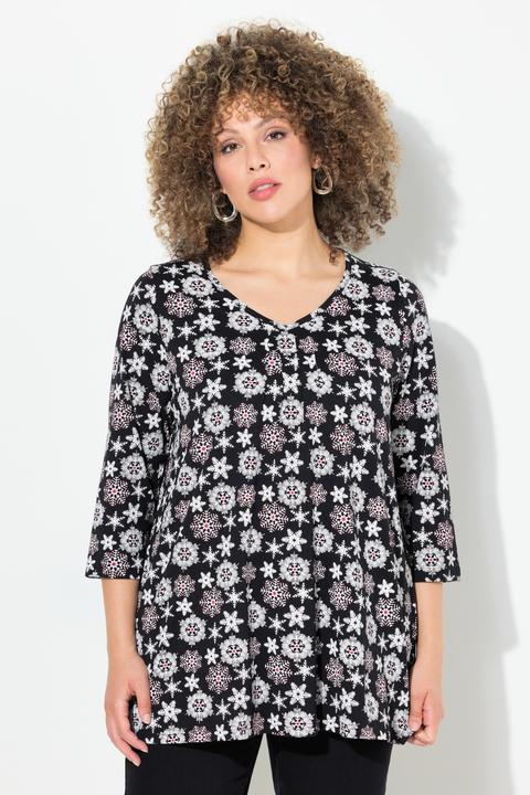 Produktbild Ulla Popken Shirt, Schneeflocken, A-Linie, V-Ausschnitt, 3/4-Arm (42, 44)