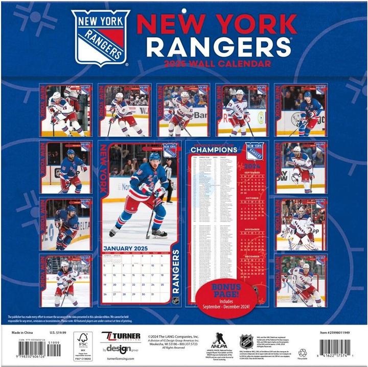 Immagine prodotto NHL - New York Rangers - Calendario murale d'équipe 30,5 x 30,5 cm 2025 (30,5 x 30,5 cm, Francese, Italiano, Spagnolo, Tedesco, Inglese)