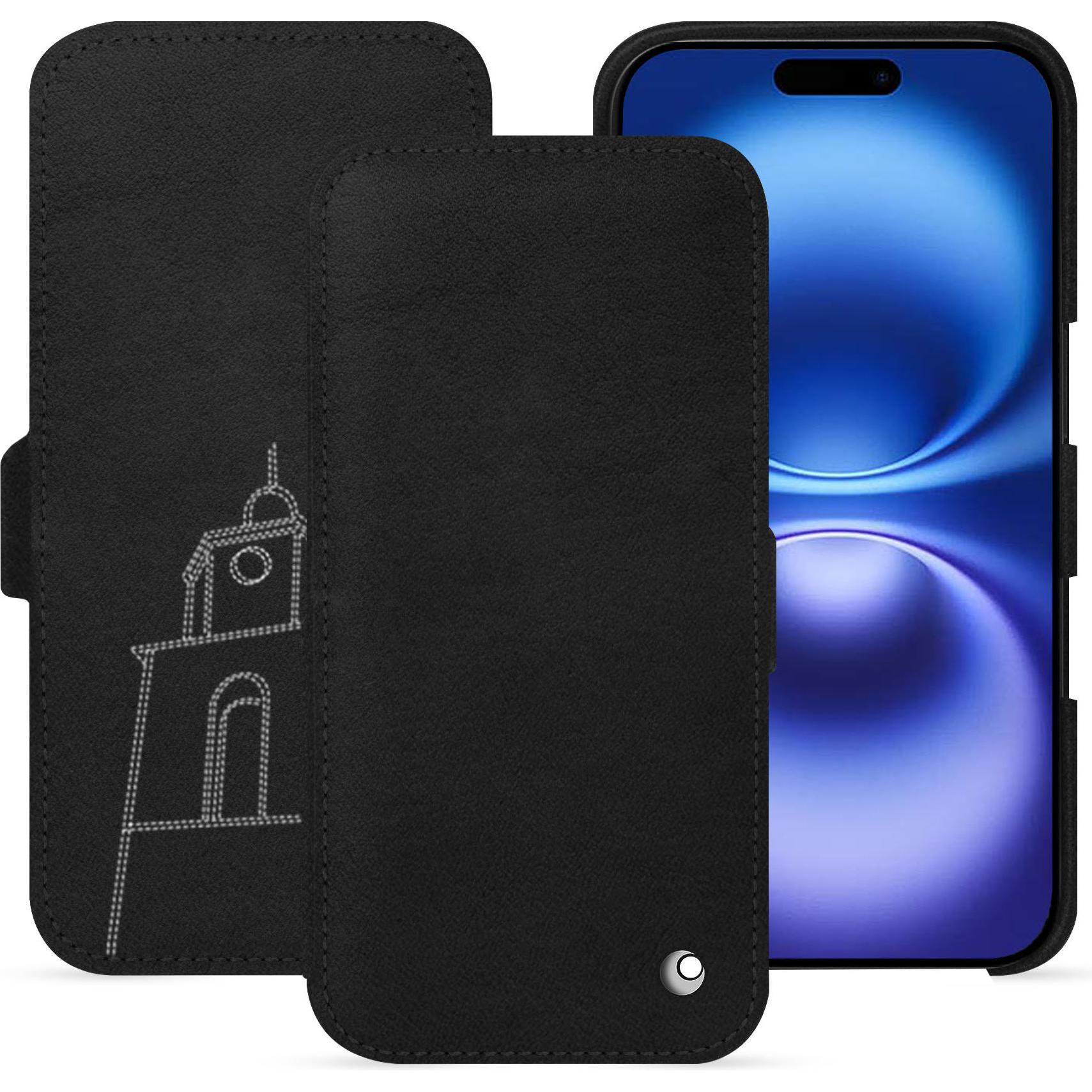 Noreve Lederschutzhülle horizontal (Apple iPhone 16), Smartphone Hülle, Schwarz