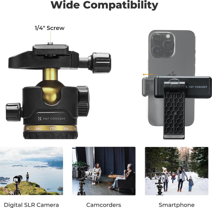 Immagine prodotto K&F Concept K234A3+BH-36L +Clip per iPhone Treppiede in lega di alluminio e magnesio (Metallo)