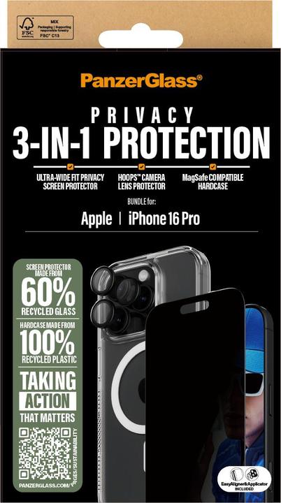 Produktbild PanzerGlass Privacy (1 Stück, Apple iPhone 16 Pro)