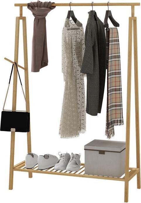 Image du produit Swisshandel24 Portemanteau avec porte-chaussures, porte-chapeaux, cadre en bambou, 110x42x152cm, naturel