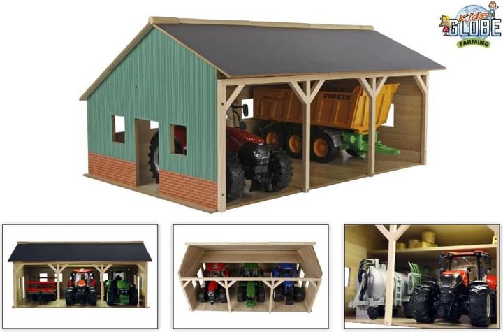 Productafbeelding Kids Globe Farming Landbouwschuur hout voor 3 tractoren