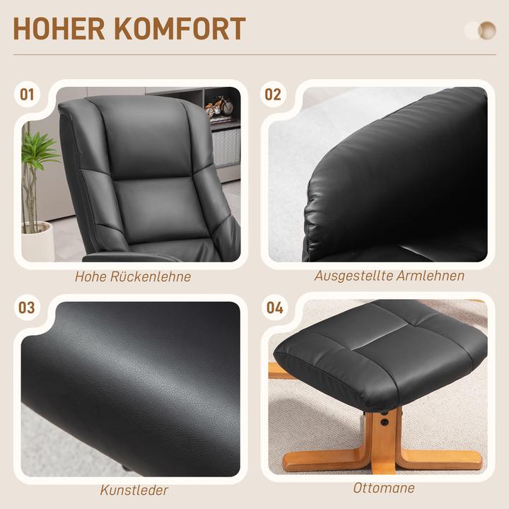 Actual product image Homcom Relaxsessel mit Hocker Kunstleder, Holz Schwarz