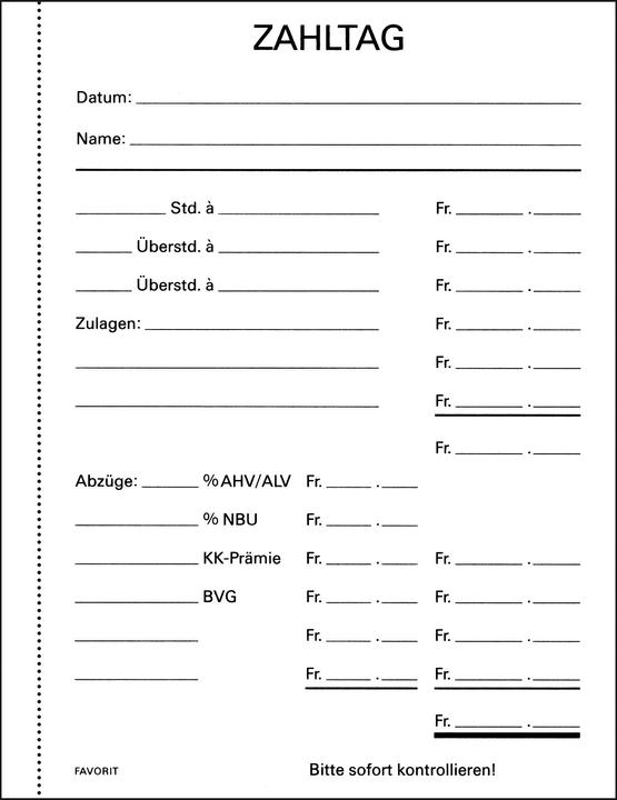 Produktbild Favorit Zahltag-Begleitzettel