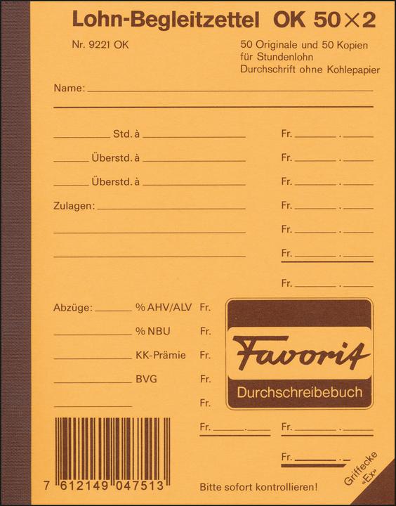 Produktbild Favorit Zahltag-Begleitzettel