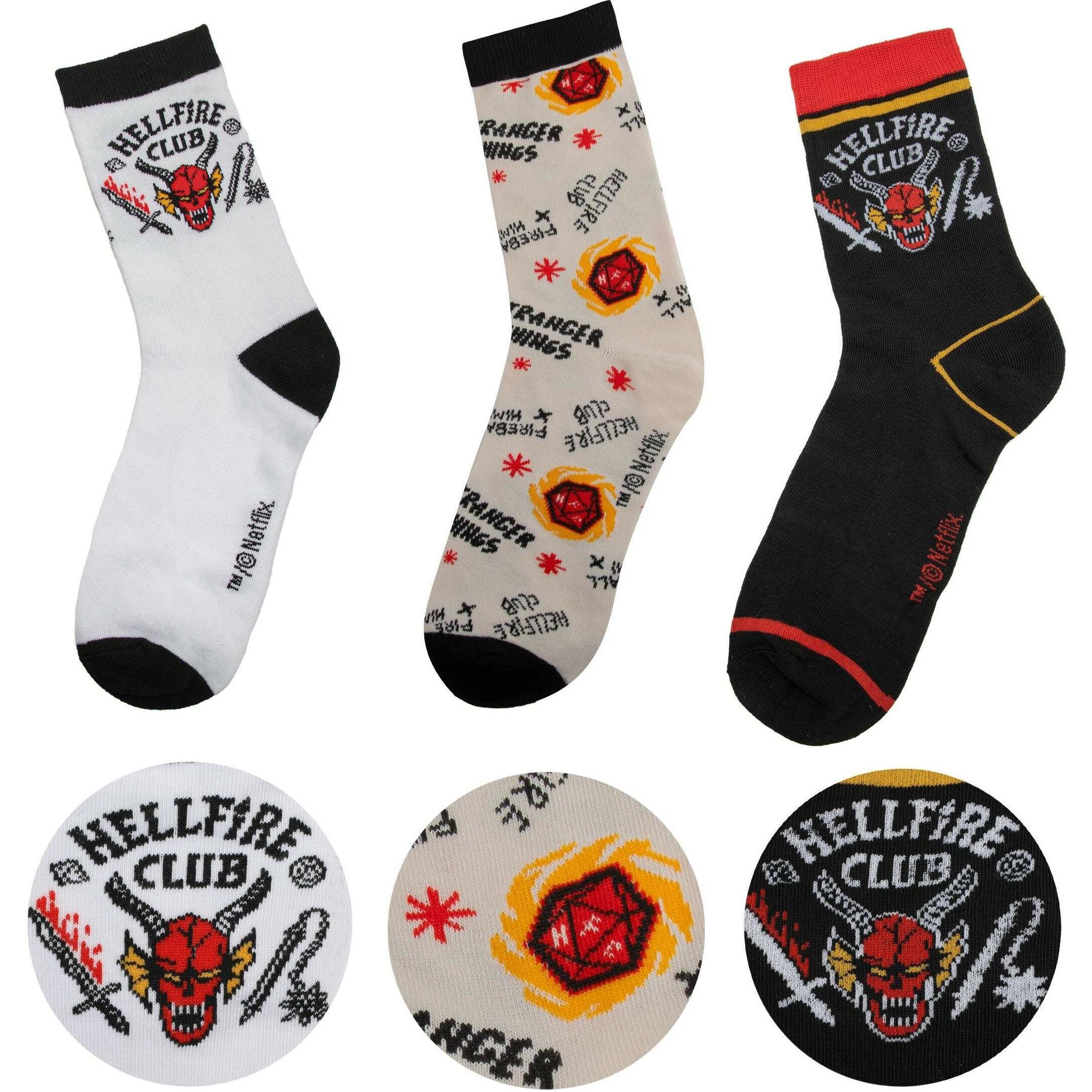 Cinereplicas, Socken, Stranger Things: Hellfire Club Socken (3 Paare, Mehrfarbig, (3er Pack, 40)