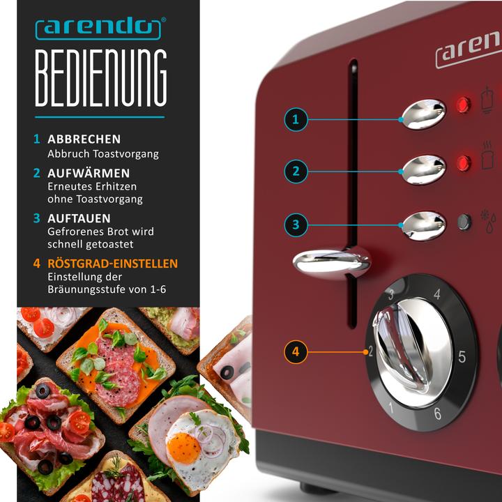Actual product image Arendo Stainless steel toaster 4 slices, automatic, stainless steel, heat-insulating double-walled